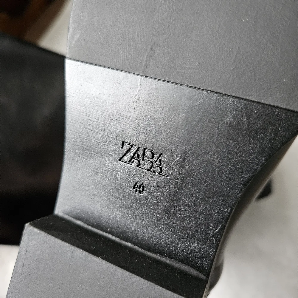 Zara black riding boots buckle strap full width NWT